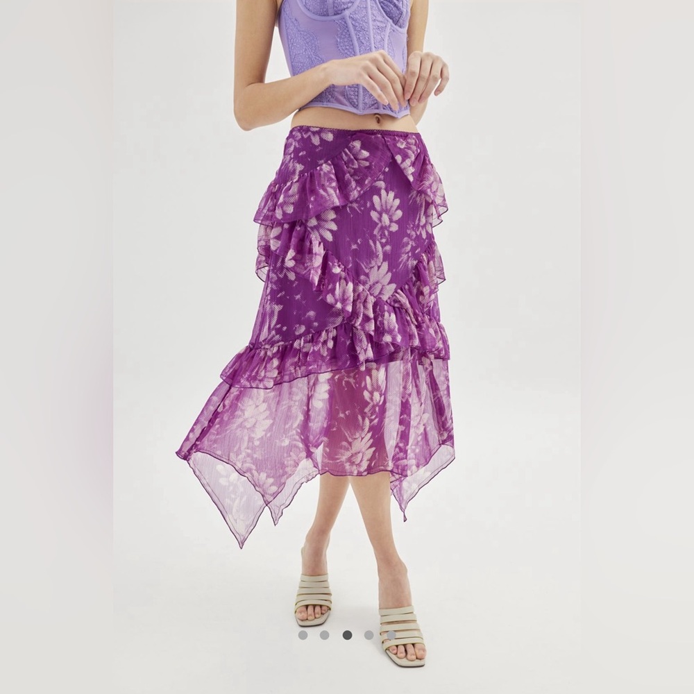 UO Tuli Ruffle Midi Skirt